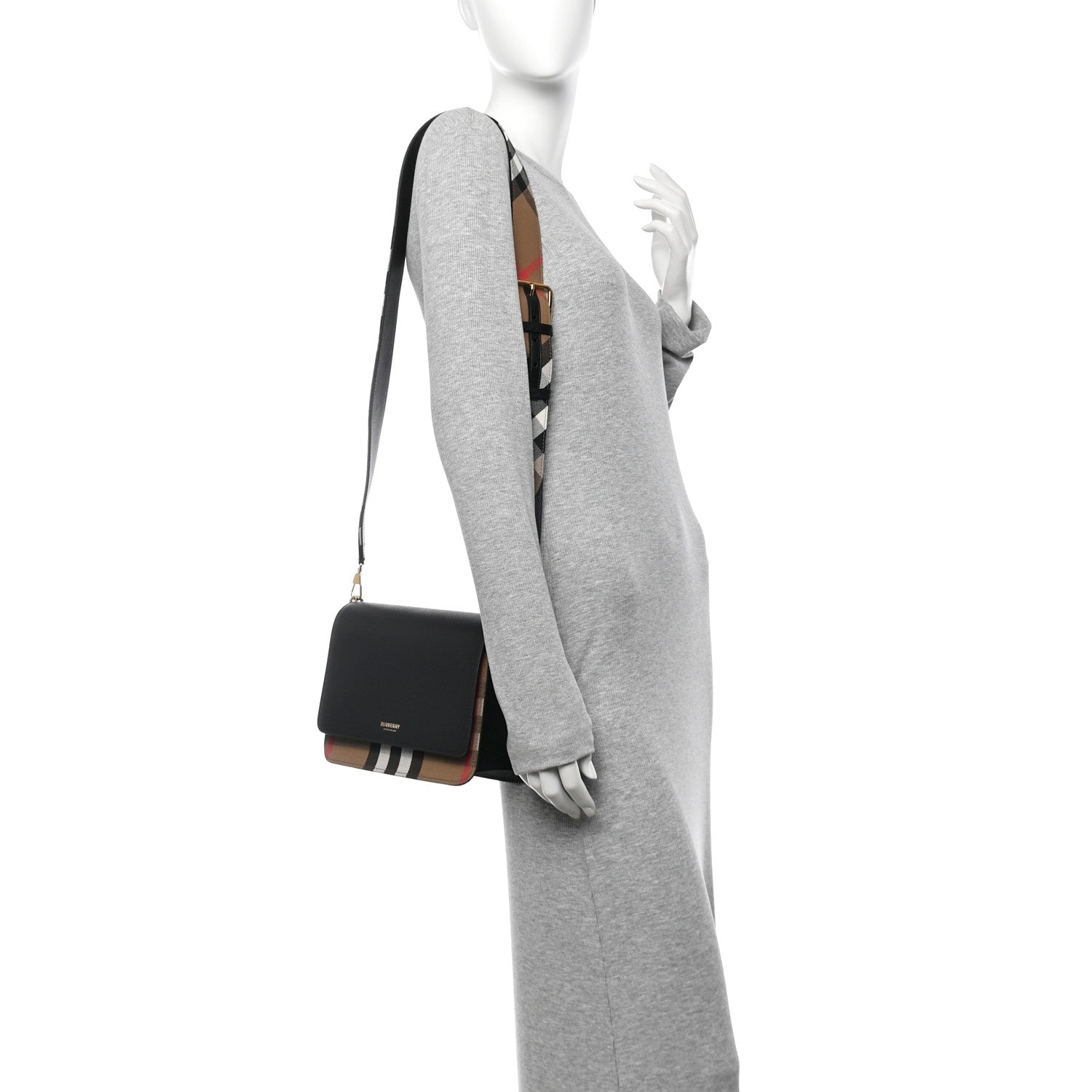 Burberry Derby Calfskin House Check Mackford Crossbody Bag Black 2 of 9
