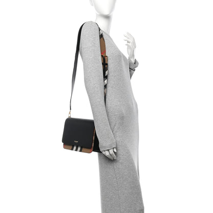 Burberry Derby Calfskin House Check Mackford Crossbody Bag Black 2 of 9