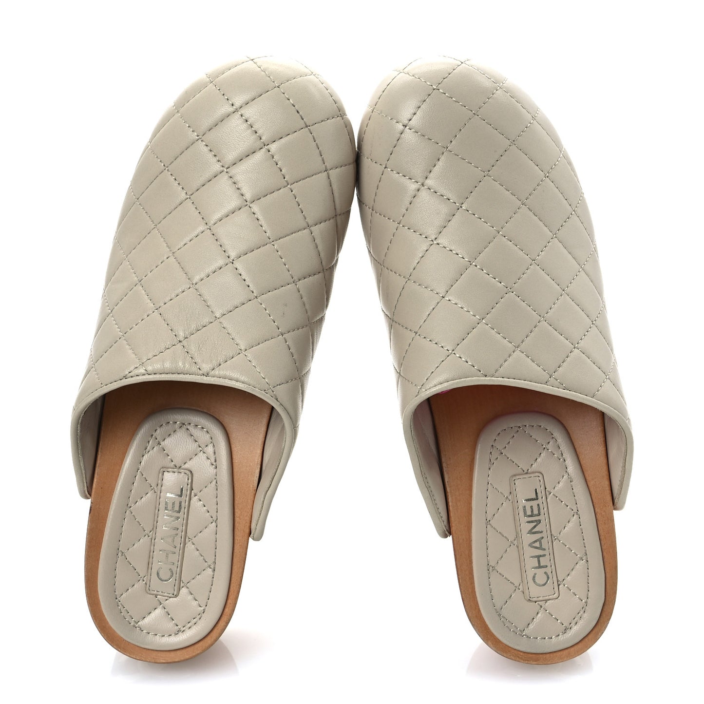 Lambskin Quilted CC Clogs 38 Beige