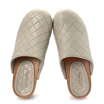Chanel Lambskin Quilted CC Clogs 38 Beige 2 of 15