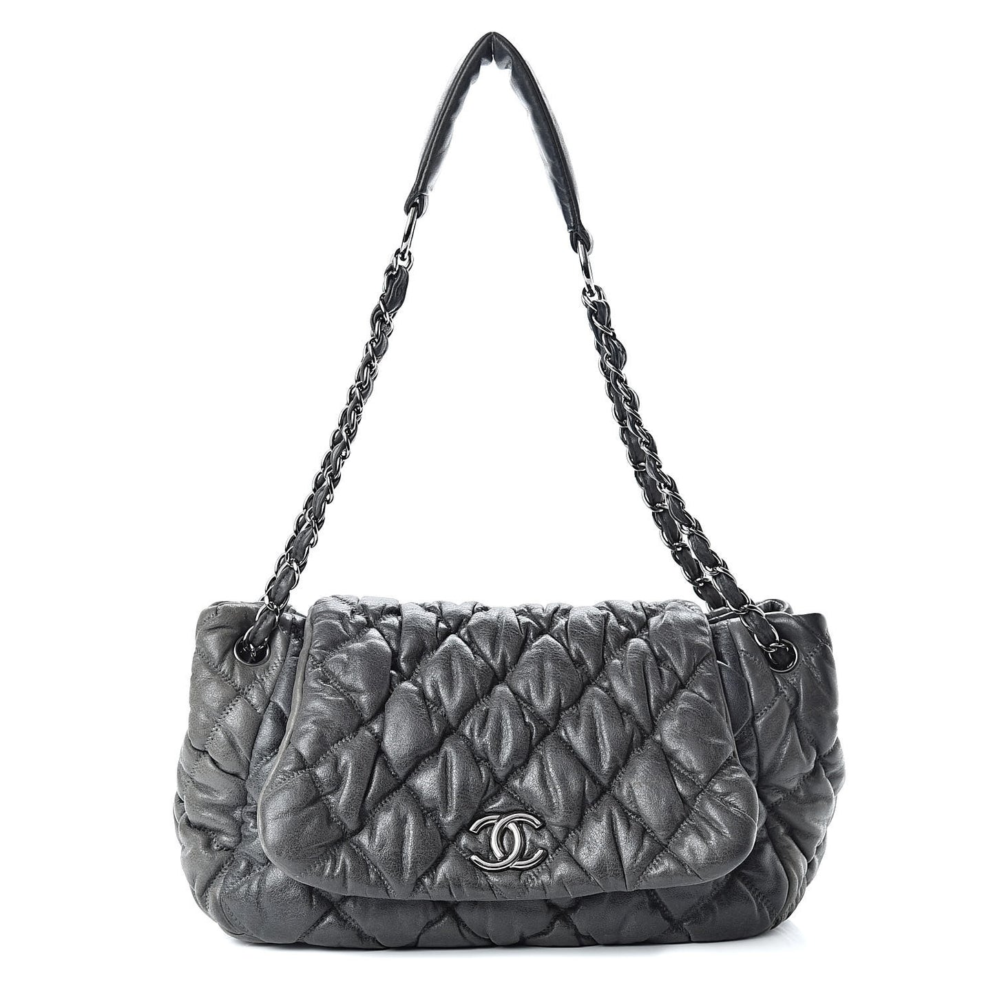 Calfskin Bubble Quilt Accordion Flap Grey