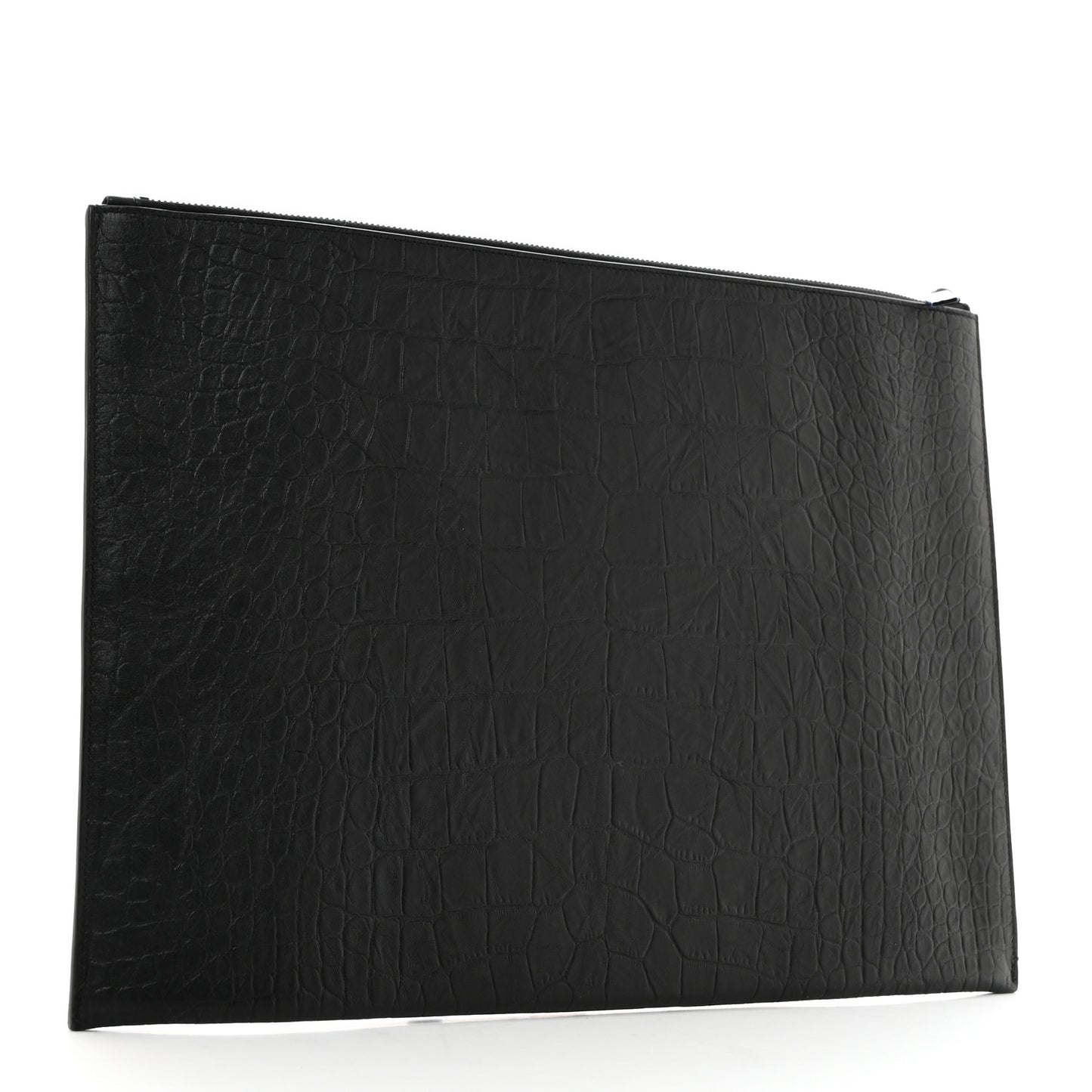 Calfskin Crocodile Embossed Monogram Document Holder Black