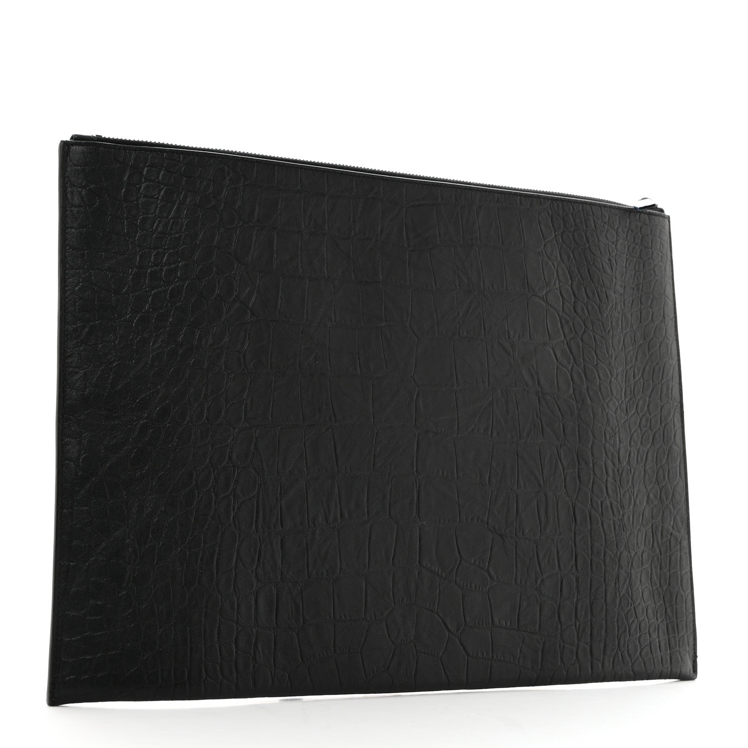 Saint Laurent Calfskin Crocodile Embossed Monogram Document Holder Black 3 of 8