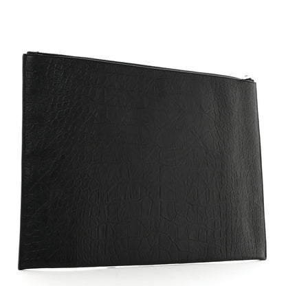 Saint Laurent Calfskin Crocodile Embossed Monogram Document Holder Black 3 of 8