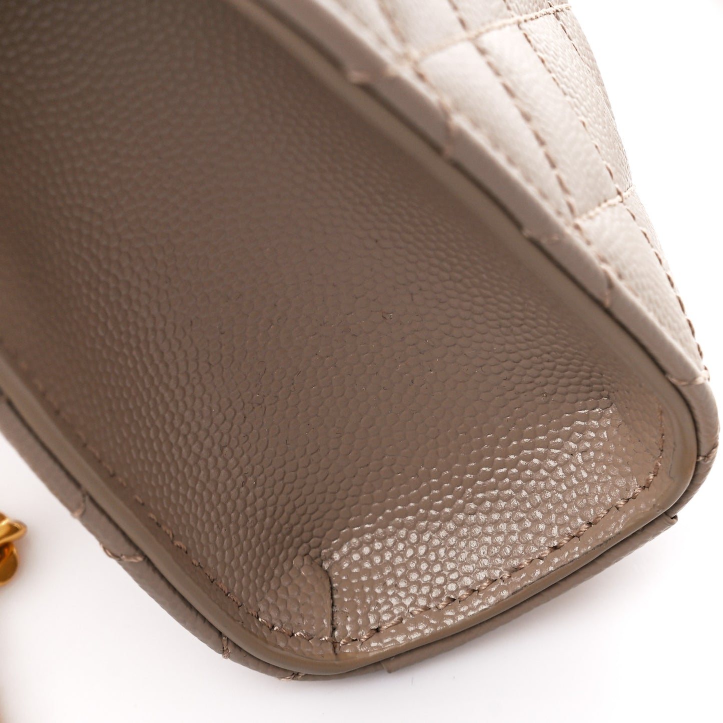 Grain De Poudre Textured Mixed Matelasse Triquilt Small Monogram Satchel Dark Beige