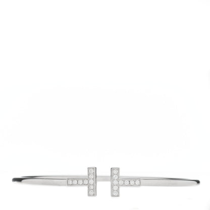 Tiffany 18K White Gold Diamond T Wire Bracelet 1 of 3