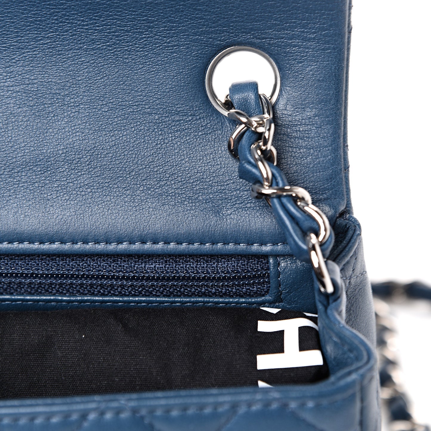 Lambskin Quilted Mini Rectangular Flap Dark Blue