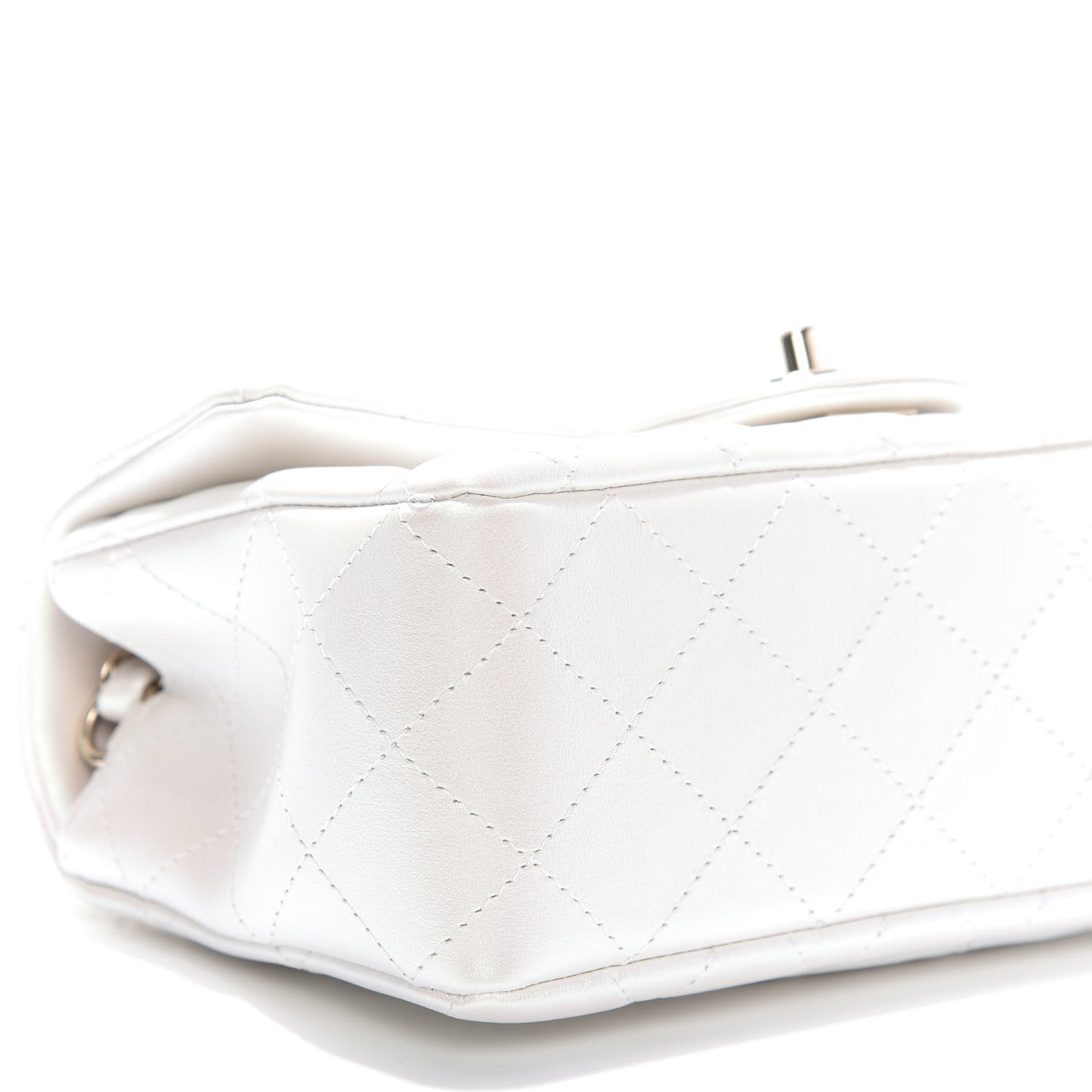 Iridescent Calfskin Quilted Mini Rectangular Flap White