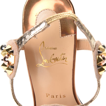 Christian Louboutin Studded Lame Metallic Patent Kaleitop 85 T-Strap Sandals 38.5 Doudou 7 of 8