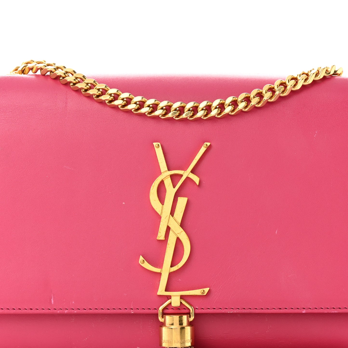 Calfskin Small Classic Monogram Kate Tassel Satchel Lipstick Fuchsia