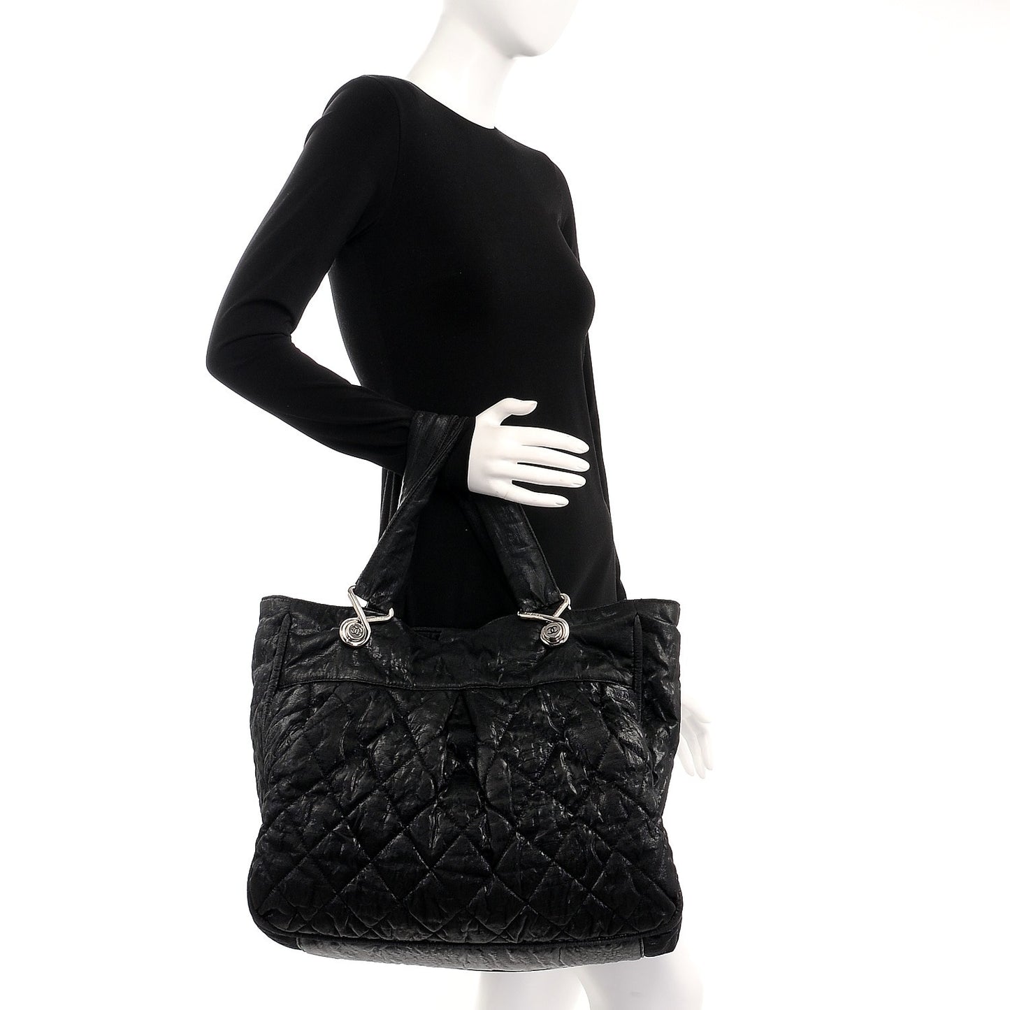 Crinkled Coated Canvas Le Marais Large Tote Black