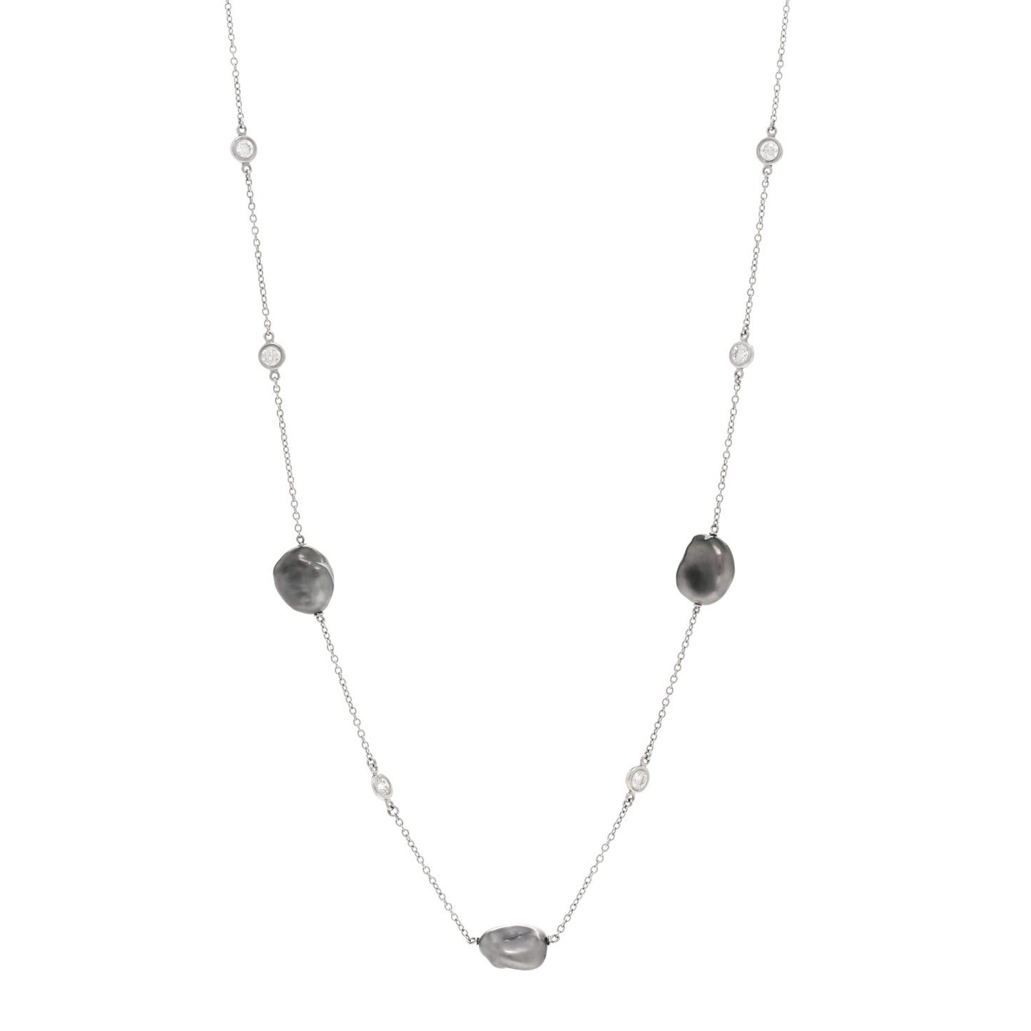 Platinum Diamond Tahitian Pearl Elsa Peretti Diamonds by the Yard Station Necklace
