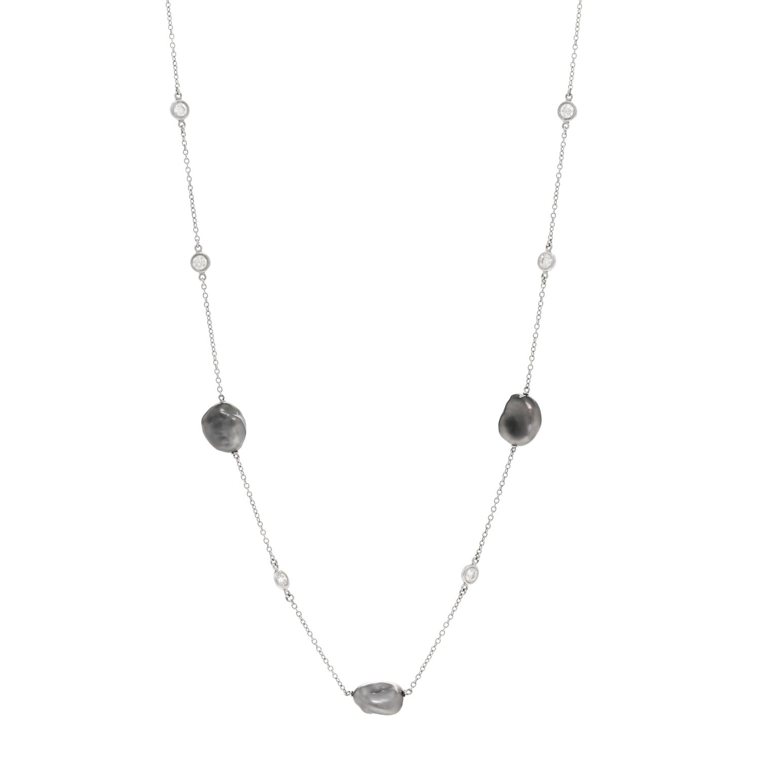 Tiffany Platinum Diamond Tahitian Pearl Elsa Peretti Diamonds by the Yard Station Necklace 1 of 4