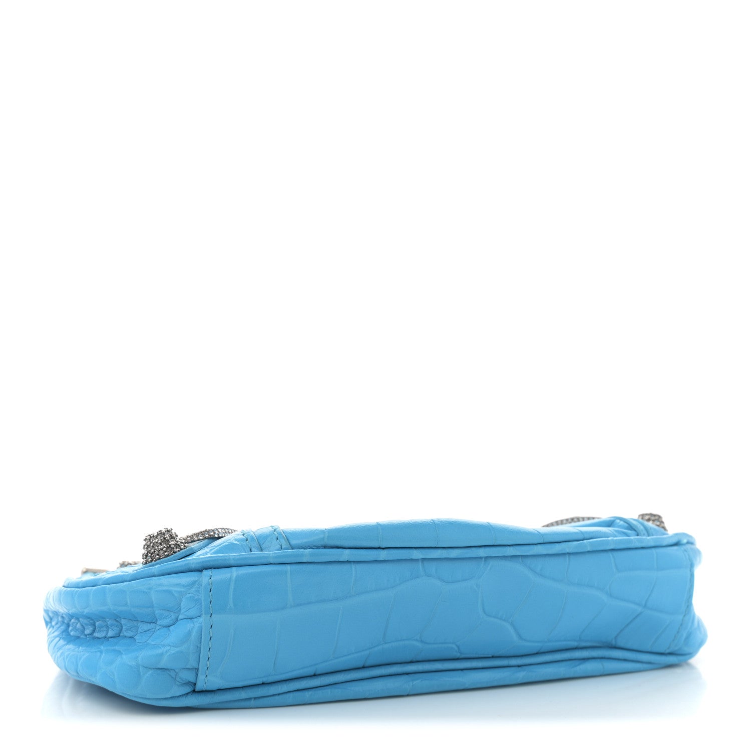 Balenciaga Extra Supple Calfskin Crocodile Embossed Crystal Mini Le Cagole Purse With Chain Cyan 3 of 10