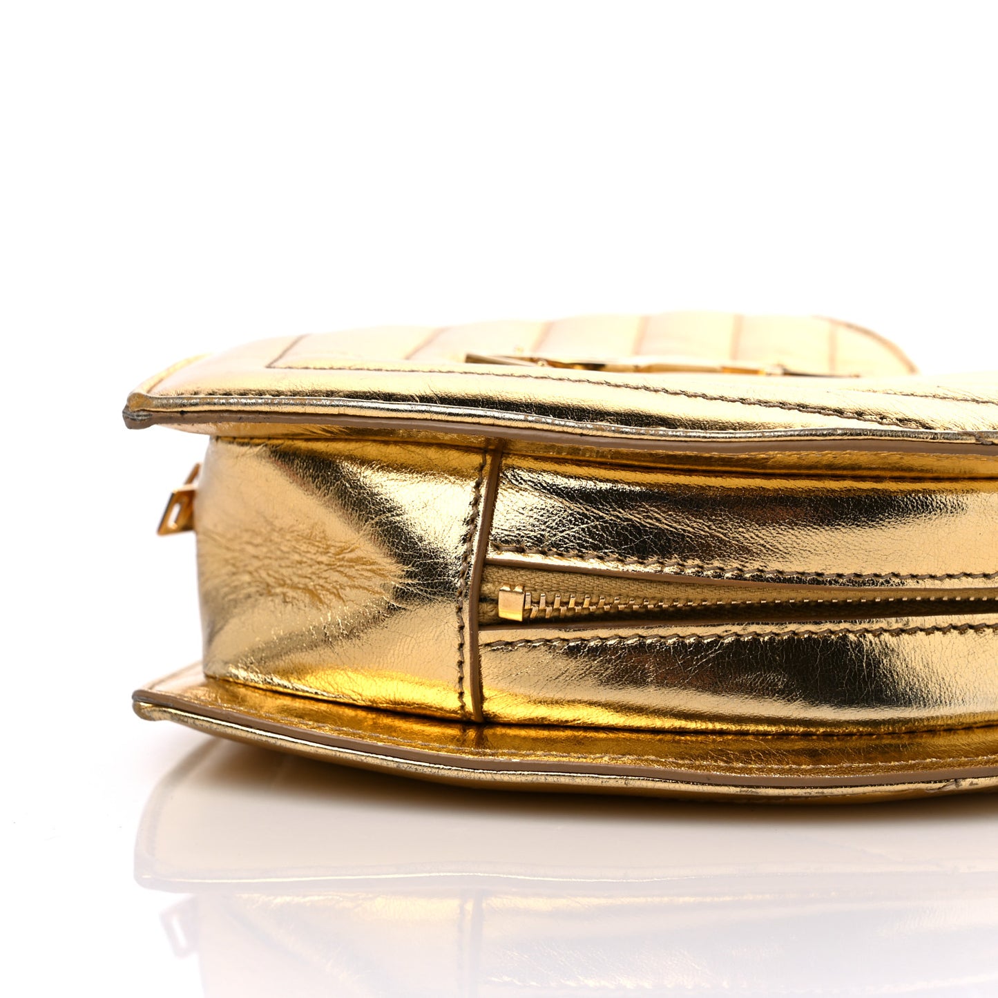 Metallic Calfskin Matelasse Chevron Monogram Small Love Heart Chain Bag Gold