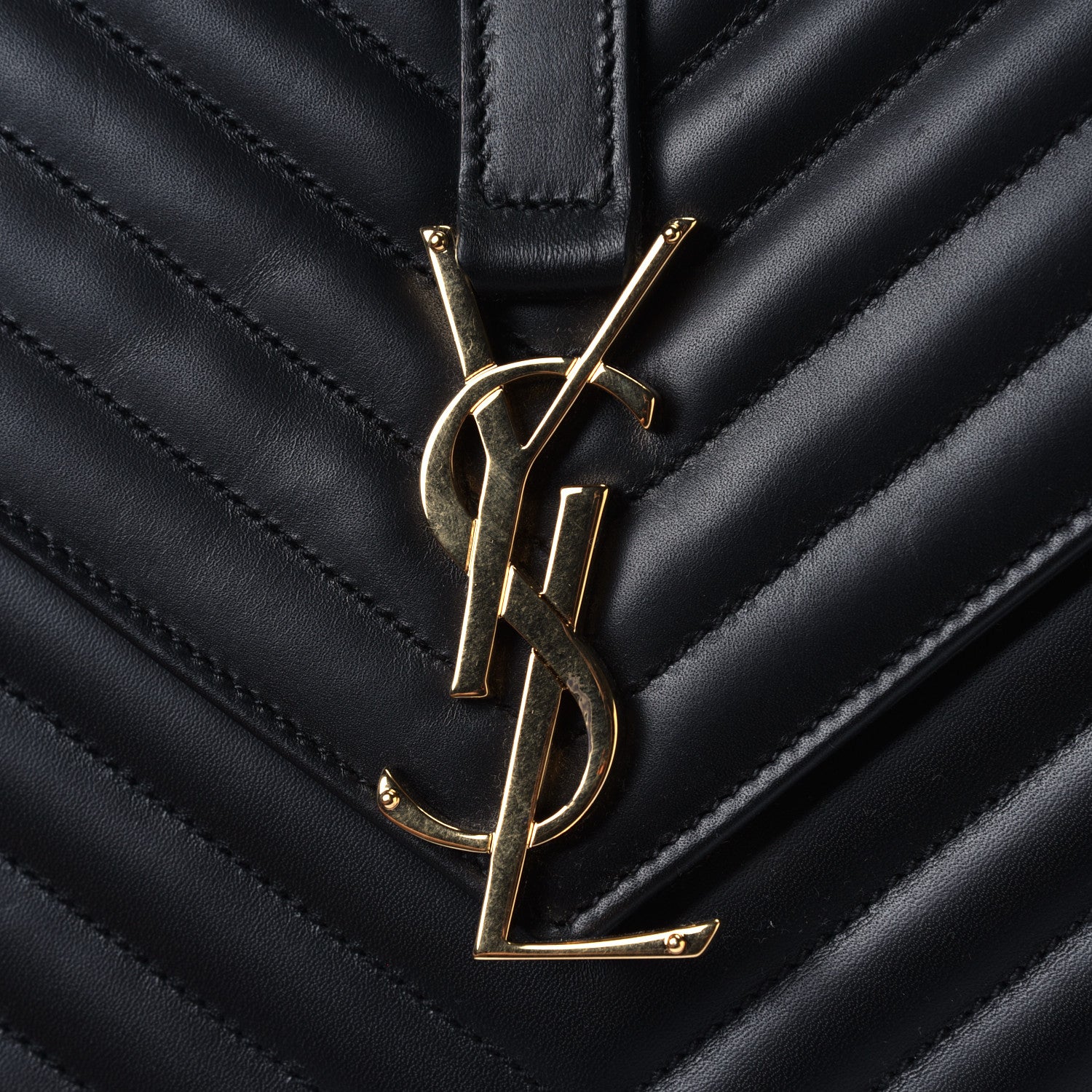Saint Laurent Smooth Calfskin Matelasse Chevron Large Monogram Satchel Black 5 of 5