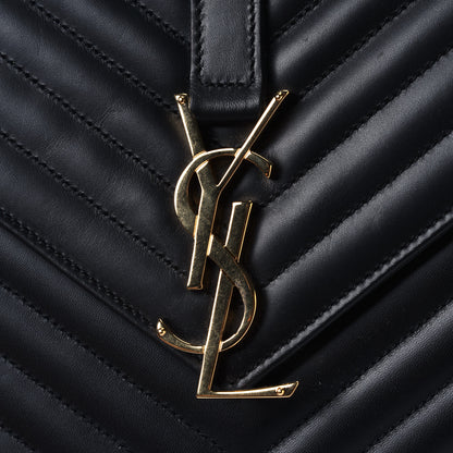 Saint Laurent Smooth Calfskin Matelasse Chevron Large Monogram Satchel Black 5 of 5