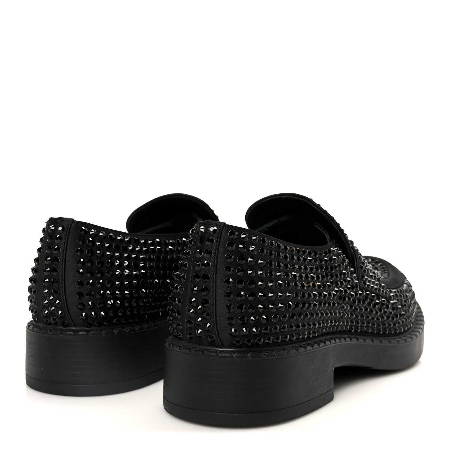 Prada Satin Crystal Metal Triangle Logo Mens Loafers  8.5 Black 5 of 12