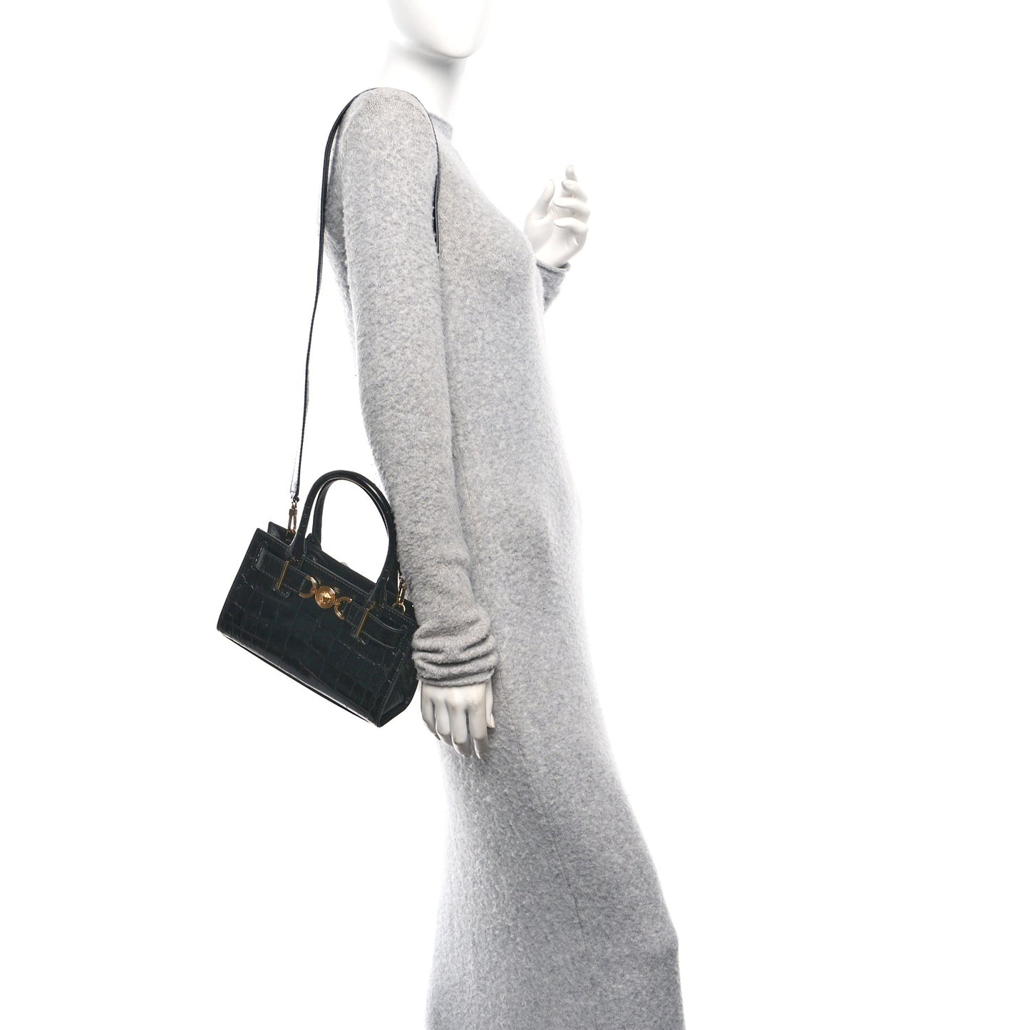 Calfskin Crocodile Embossed Small Medusa '95 Tote Black