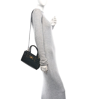 Versace Calfskin Crocodile Embossed Small Medusa '95 Tote Black 2 of 9
