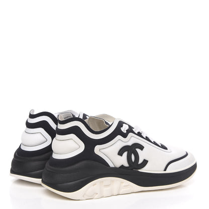 Chanel Lycra Womens CC Sneakers 36.5 White Black 4 of 8