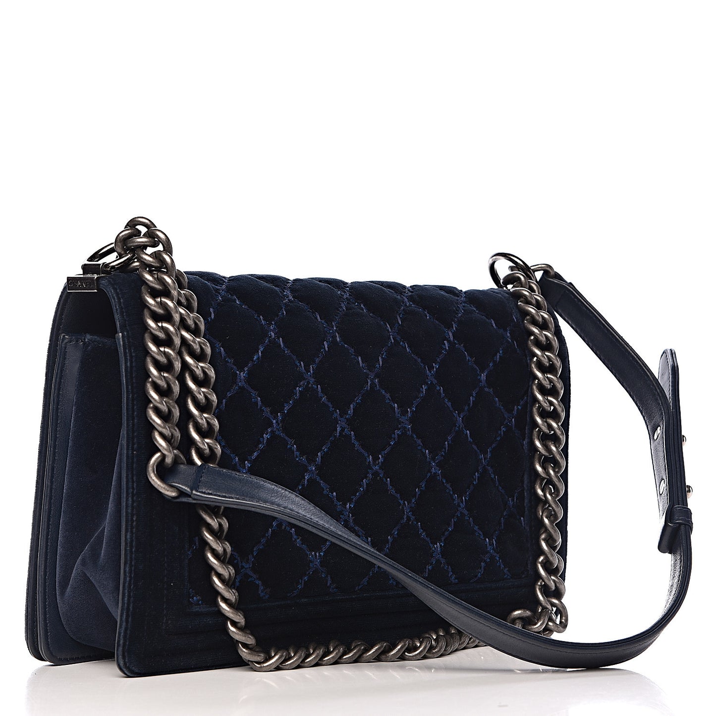 Velvet Tweed Quilted New Medium Boy Flap Dark Navy Blue