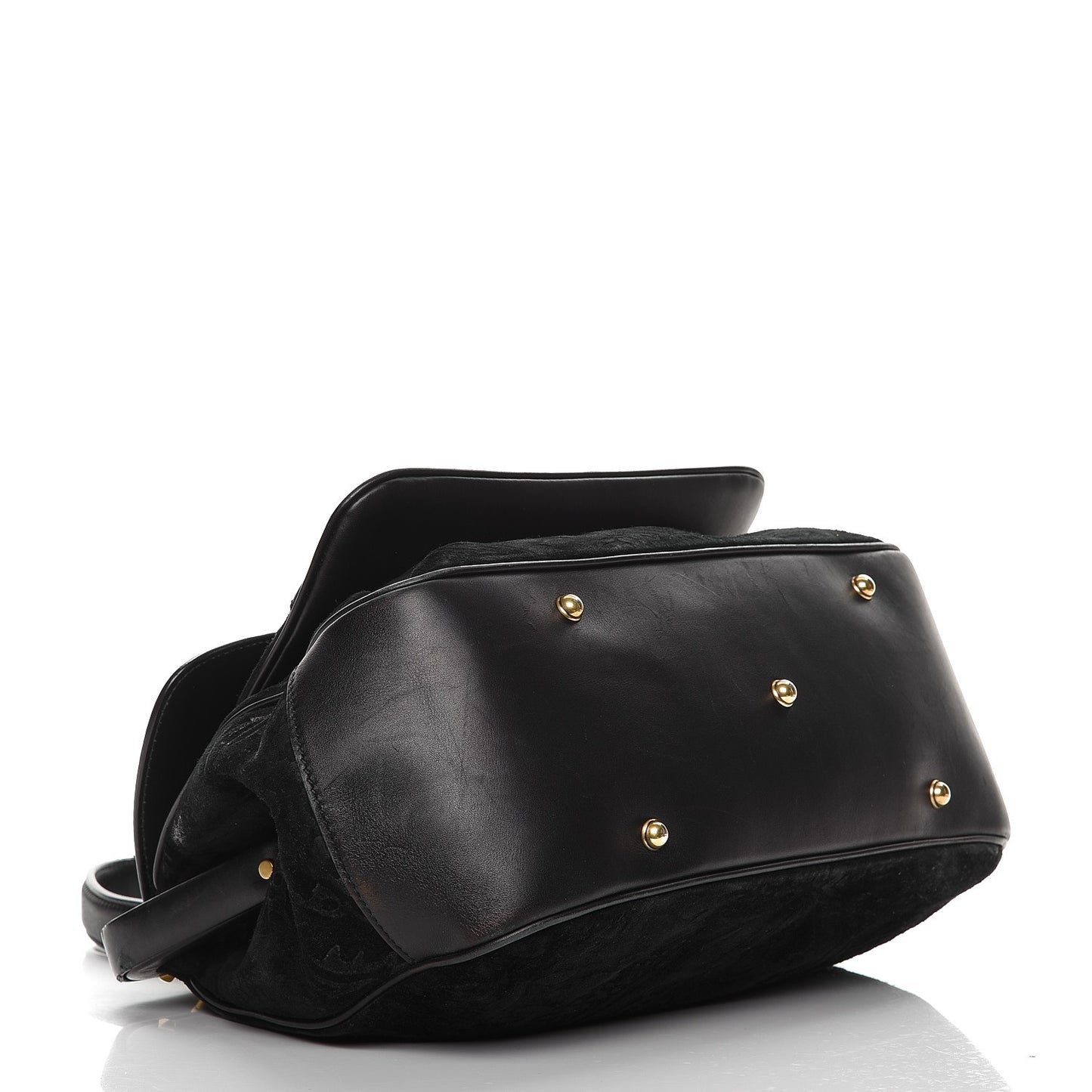 Nubuck Brocade Medium Lady Stirrup Top Handle Black