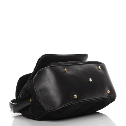 Gucci Nubuck Brocade Medium Lady Stirrup Top Handle Black 4 of 17