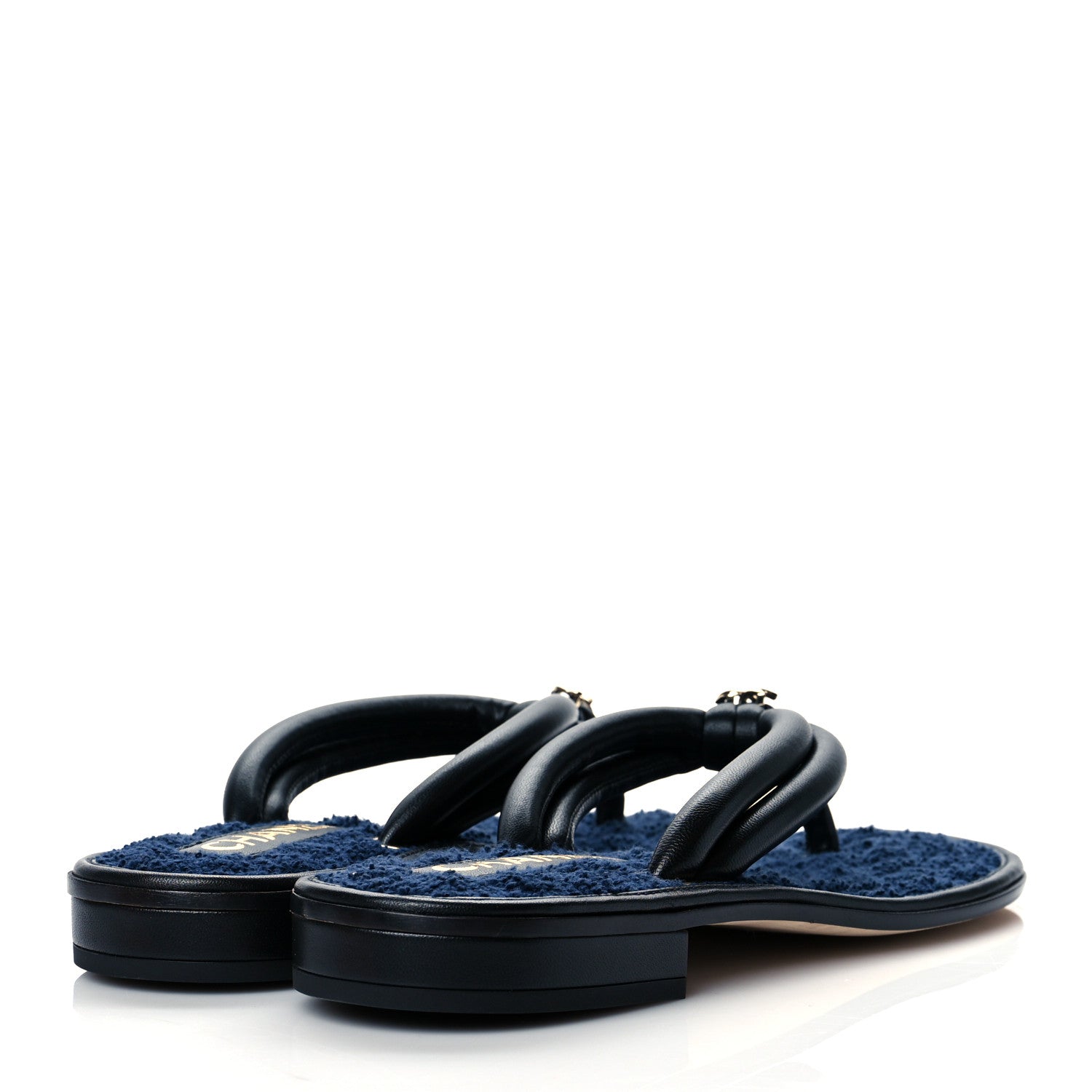 Chanel Lambskin Fabric CC Thong Sandals 38 Black Dark Navy 4 of 8