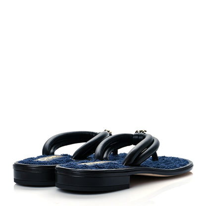 Chanel Lambskin Fabric CC Thong Sandals 38 Black Dark Navy 4 of 8