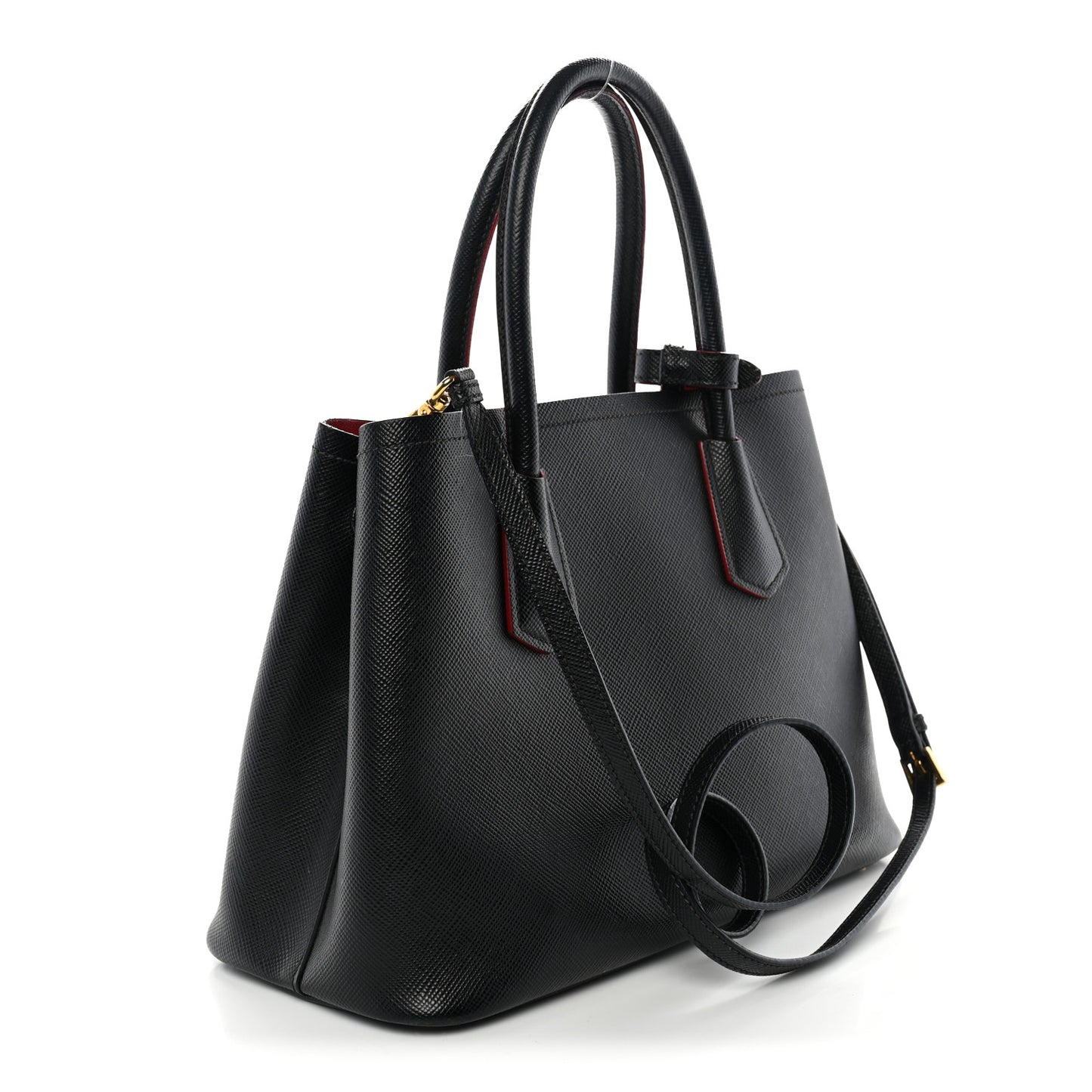Saffiano Cuir Small Double Bag Black Fuoco