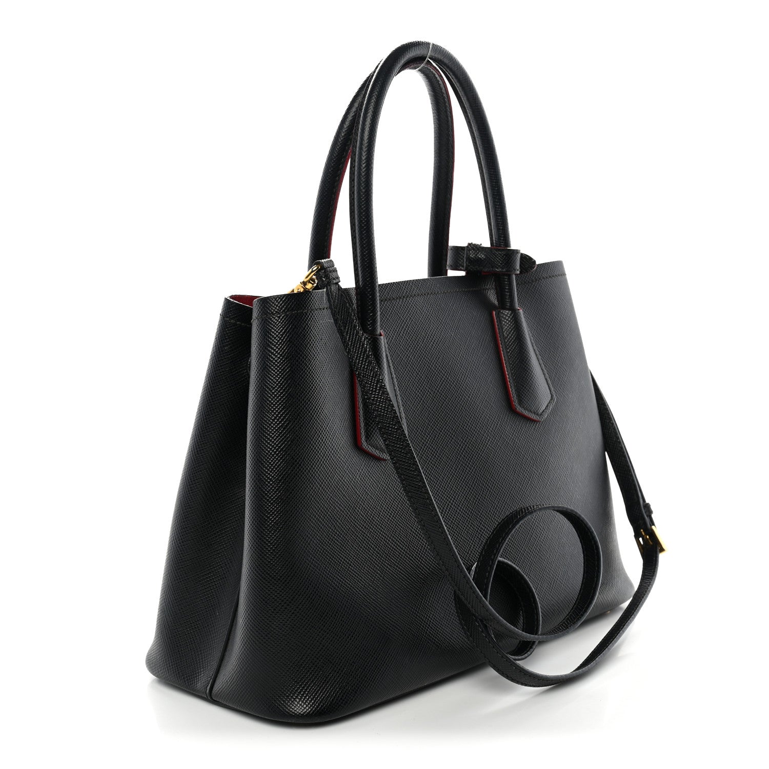 Prada Saffiano Cuir Small Double Bag Black Fuoco 3 of 13