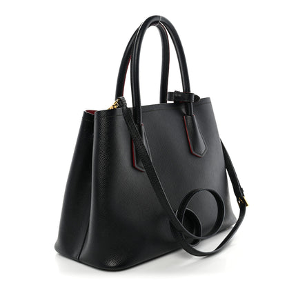 Prada Saffiano Cuir Small Double Bag Black Fuoco 3 of 13