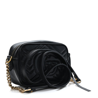 Gucci Calfskin Matelasse Mini GG Marmont Chain Shoulder Bag Black 3 of 11
