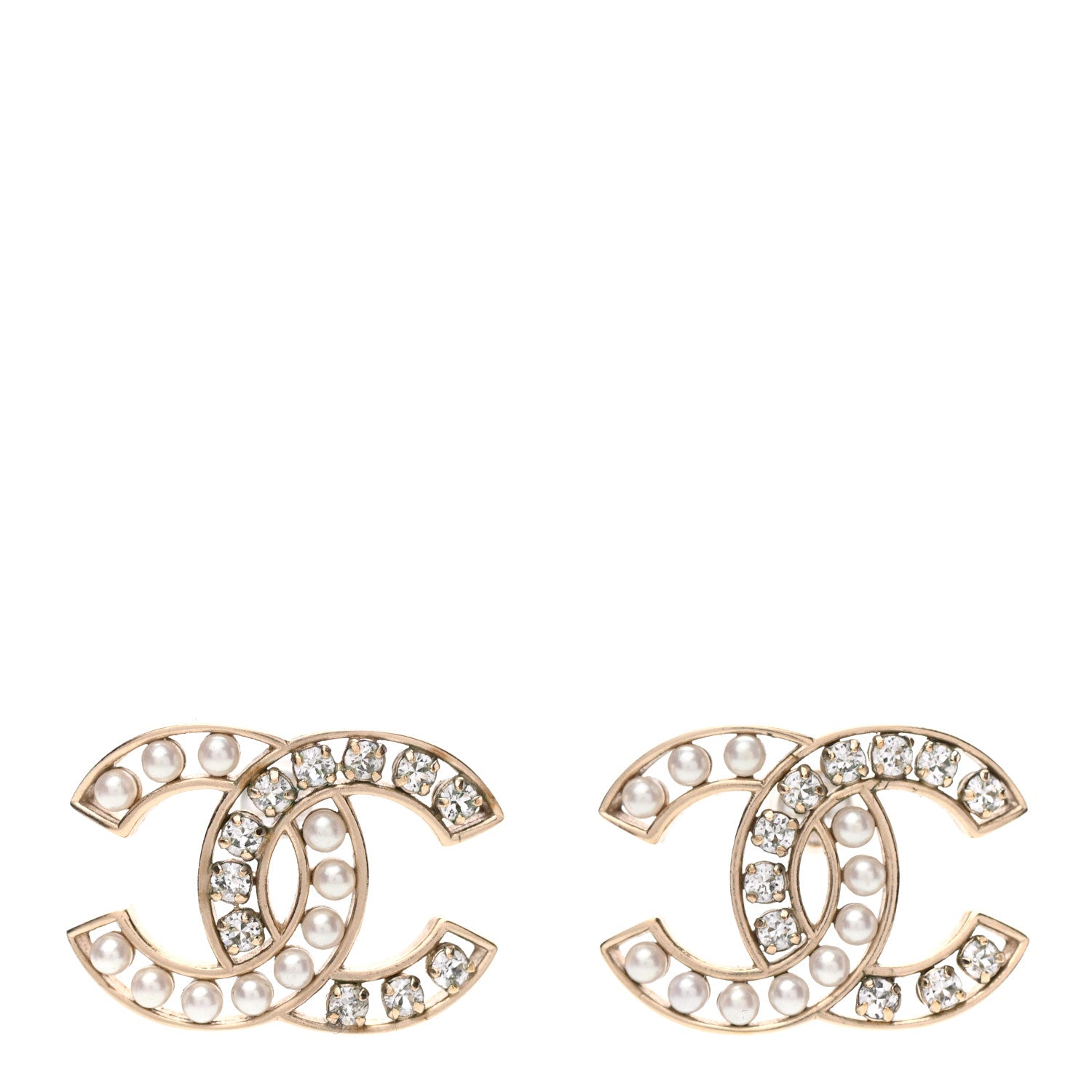 Chanel Pearl Crystal CC Earrings Light Gold 1 of 3