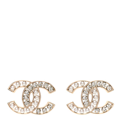 Chanel Pearl Crystal CC Earrings Light Gold 1 of 3