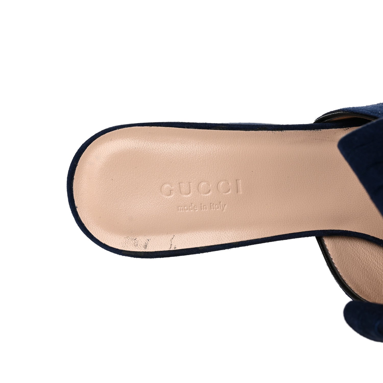 Gucci Kid Scamosciato GG Marmont Fringe 75mm Slide Sandals 36.5 Blue Ink 7 of 8