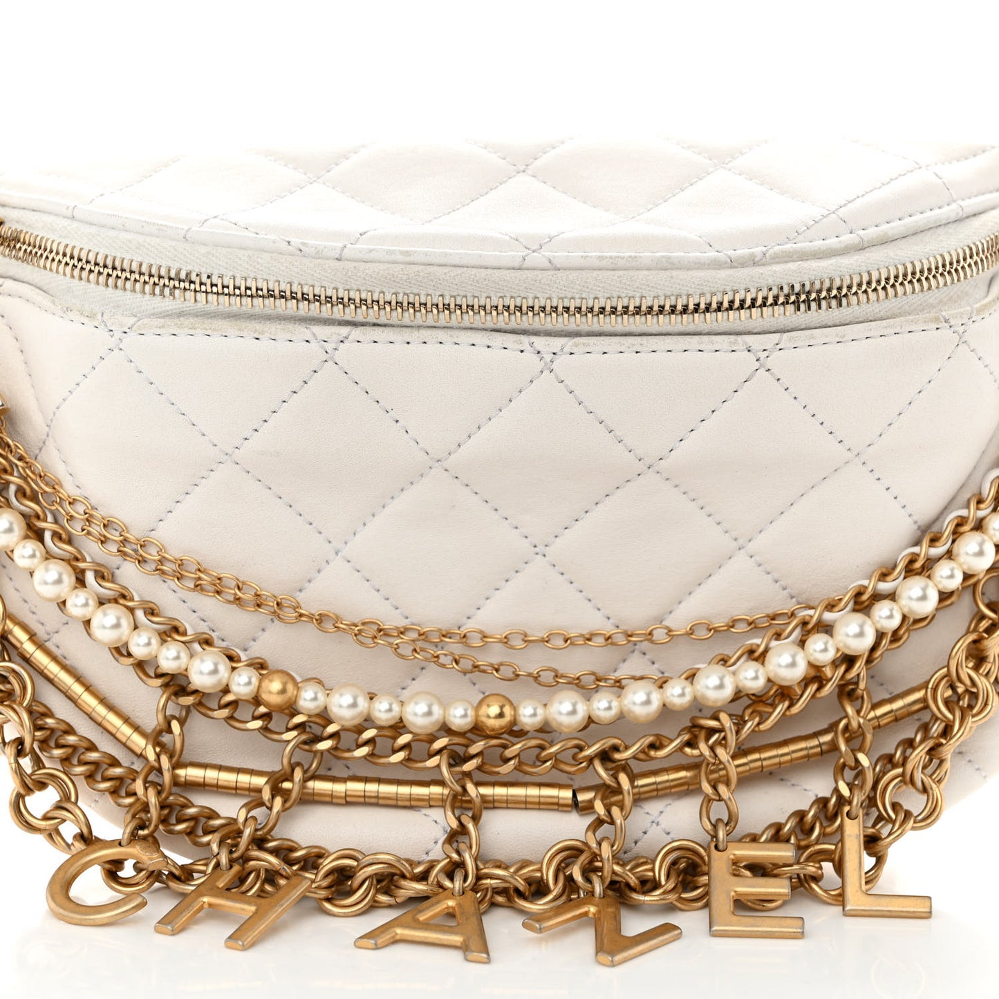 Lambskin Quilted All About Chains Waist Belt Bag White