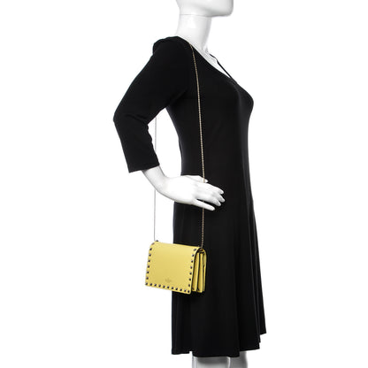 Valentino Garavani Calfskin Rockstud Wallet on Chain Light Yellow 2 of 11