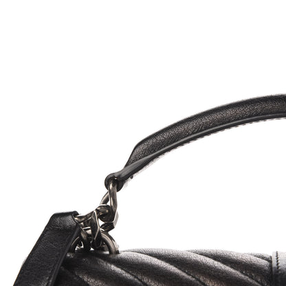 Saint Laurent Sheepskin Matelasse Chevron Monogram Medium College Bag Black 12 of 14
