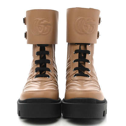 Gucci Nappa Frances GG Matelasse Platform Combat Boots 35.5 Natural Tan 2 of 9