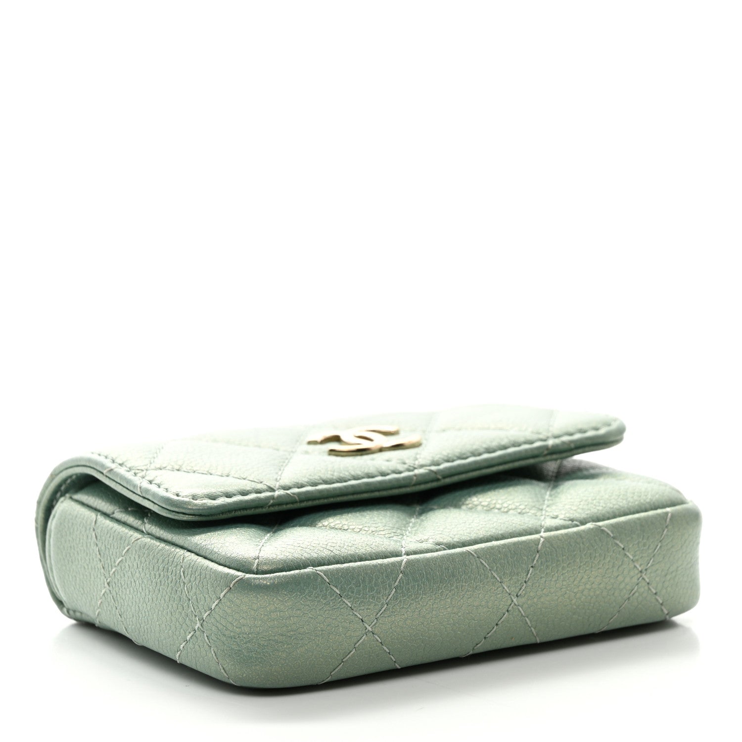 Chanel Iridescent Caviar Quilted Pearl On Top Coin Purse With Chain Light Green 4 of 9