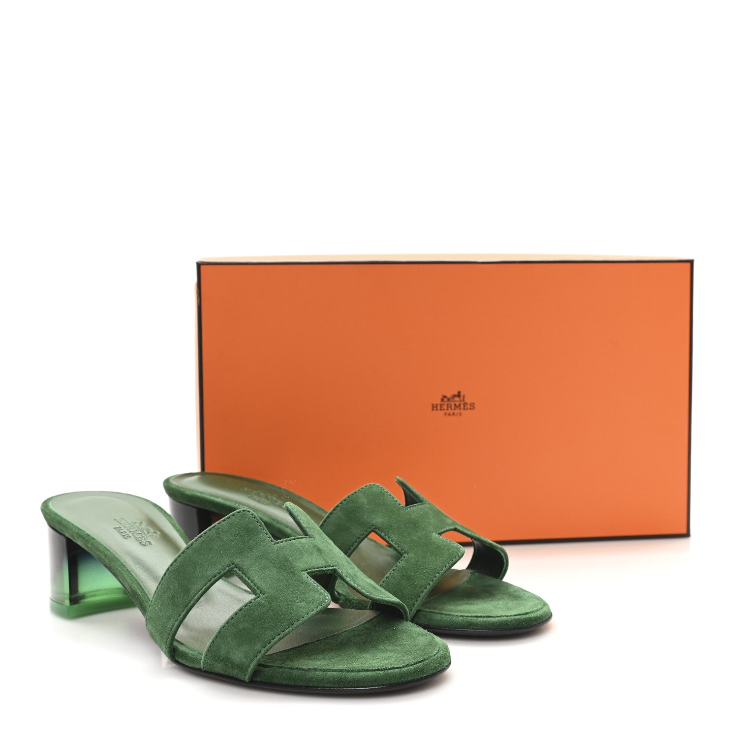 Hermes Suede Goatskin Oasis Sandals 36.5 Vert Electrique 1844027