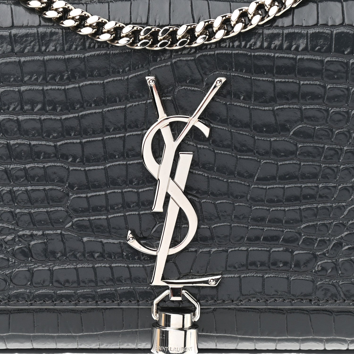 Saint Laurent Calfskin Crocodile Embossed Small Classic Monogram Kate Tassel Satchel Smog 8 of 10