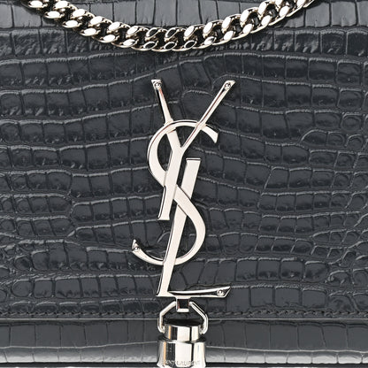 Saint Laurent Calfskin Crocodile Embossed Small Classic Monogram Kate Tassel Satchel Smog 8 of 10