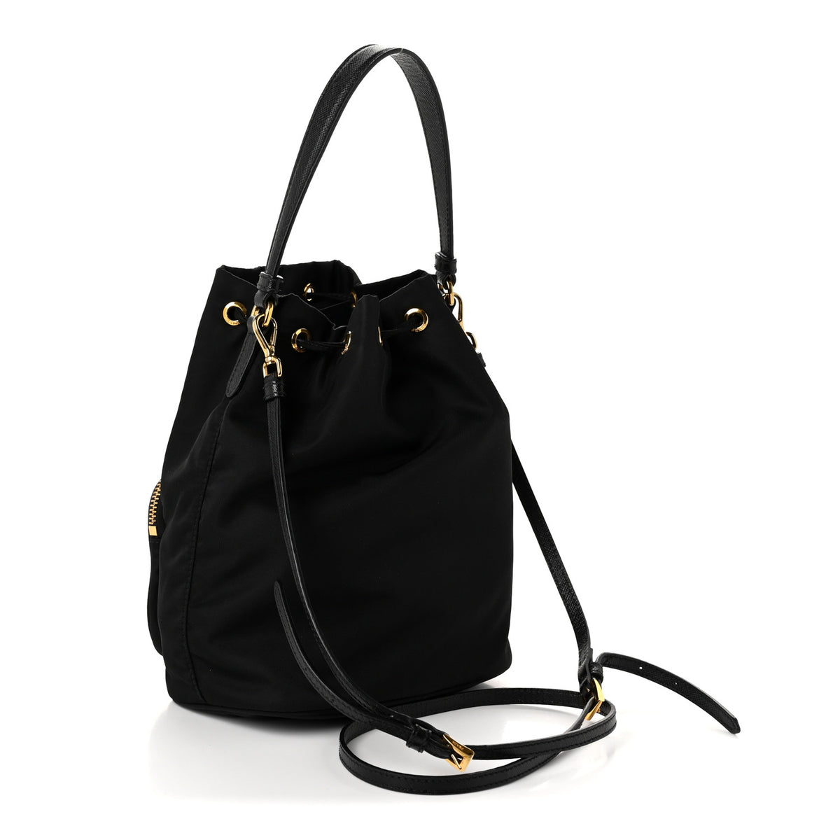 Saffiano Tessuto Nylon Mini Bucket Crossbody Bag Black