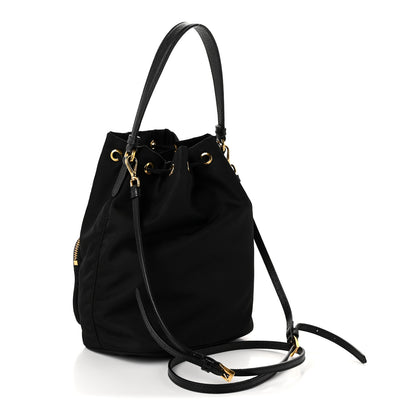Prada Saffiano Tessuto Nylon Mini Bucket Crossbody Bag Black 3 of 11