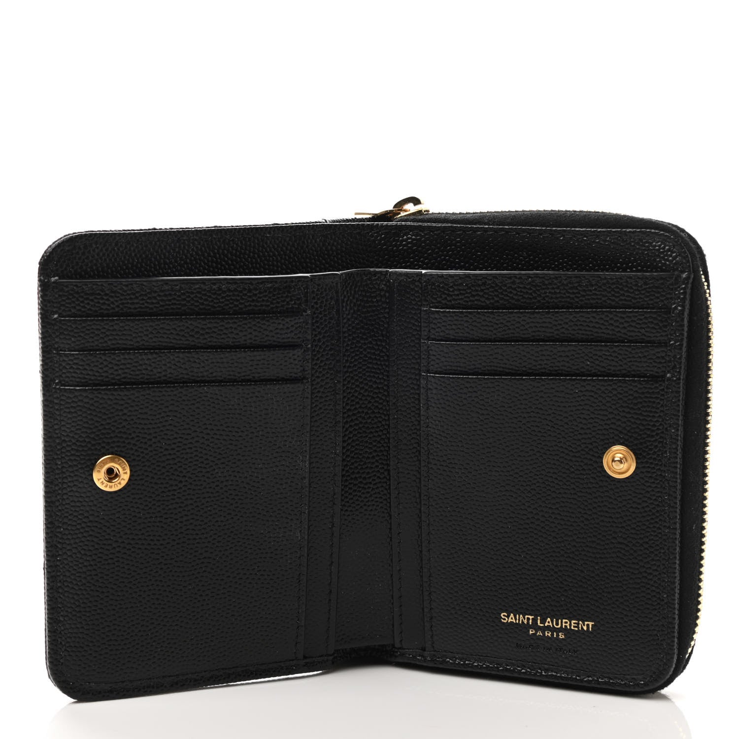 Saint Laurent Grain De Poudre Matelasse Chevron Monogram Compact Zip Around Wallet Black 5 of 8