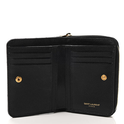Saint Laurent Grain De Poudre Matelasse Chevron Monogram Compact Zip Around Wallet Black 5 of 8
