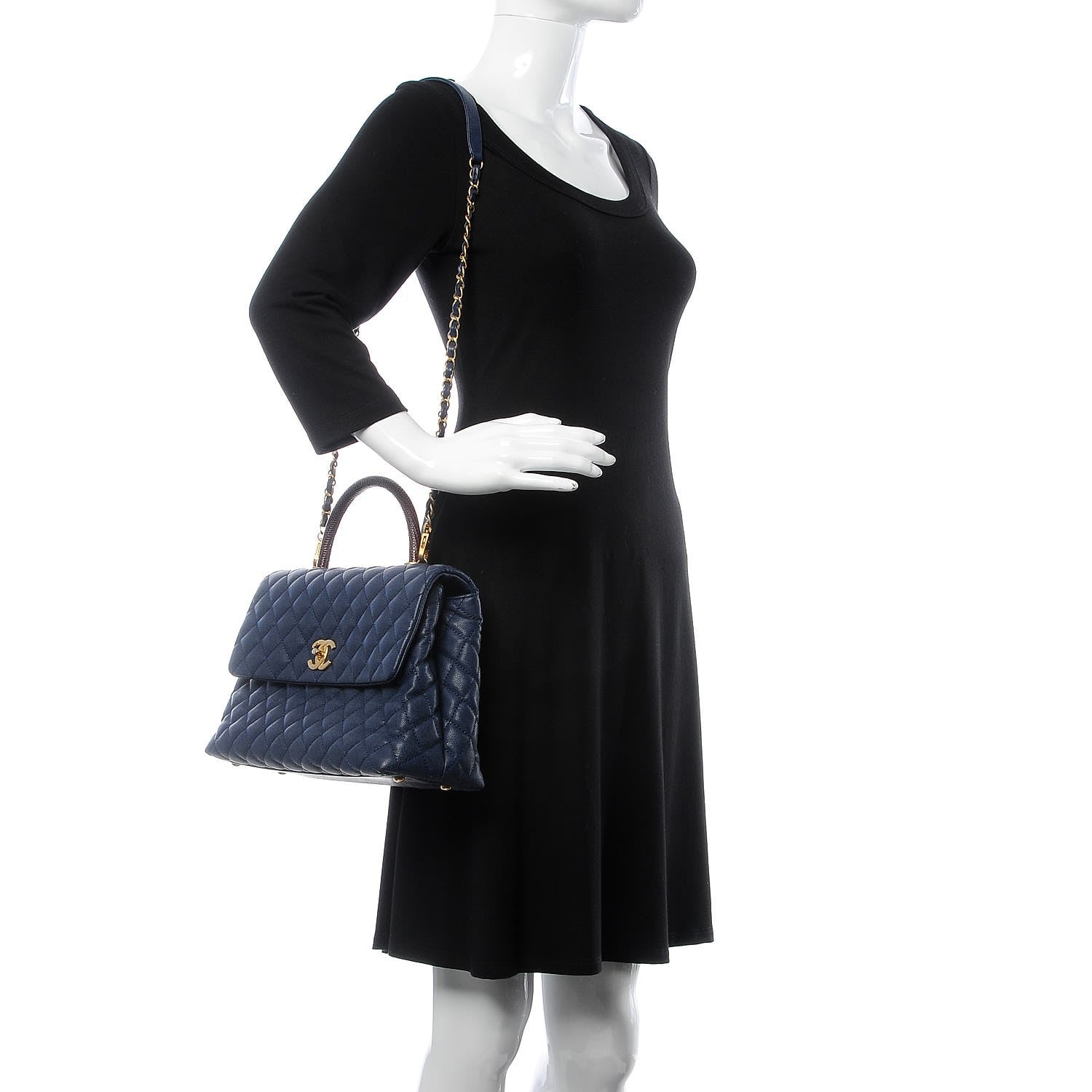 Chanel Caviar Lizard Quilted Medium Coco Handle Flap Blue 2 of 11